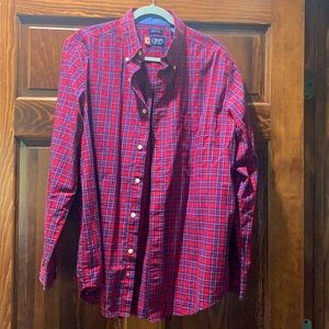 Men’s L Chaps button down red and blue plaid shirt